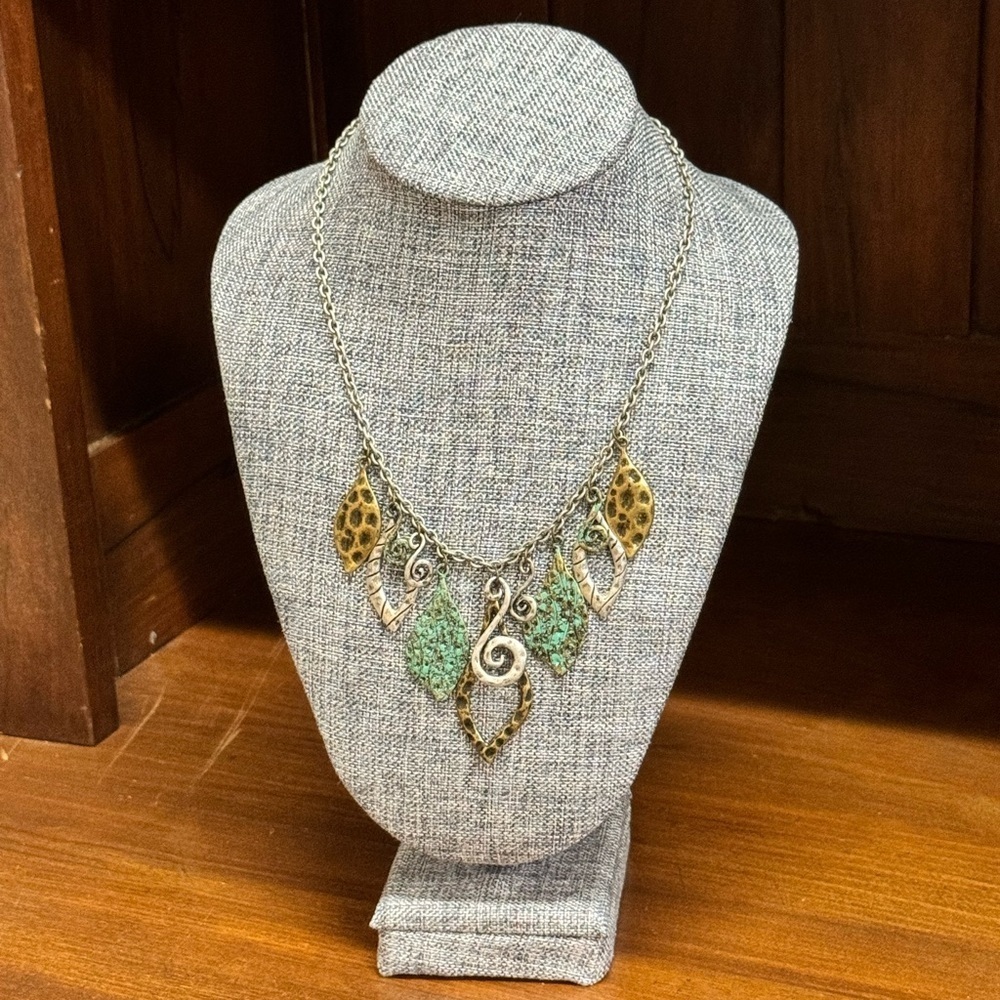 Charm Necklace Antiqued Silver Gold Turquoise  Boho Eclectic